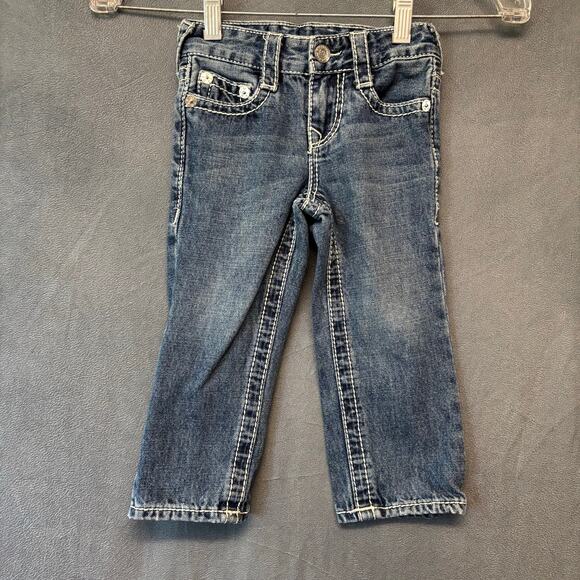 True Religion 2T Jeans Adjustable Waist Streetwear Thick Stitch Hip Hop Straight - Picture 1 of 16